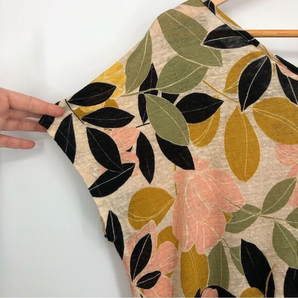 Rachel Zoe Linen Tee Womens XL Tropical Floral Island Leaf Hawaiian Button Back - Picture 2 of 8